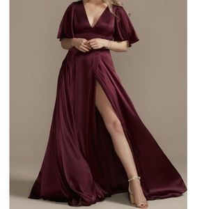GALINA SIGNATURE charmeuse flutter-sleeve a-line bridesmaid dress